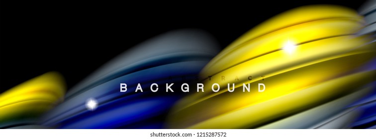 Background abstract design, flowing mixing liquid color waves on black, vector illustration