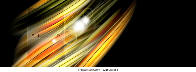Background abstract design, flowing mixing liquid color waves on black, vector illustration