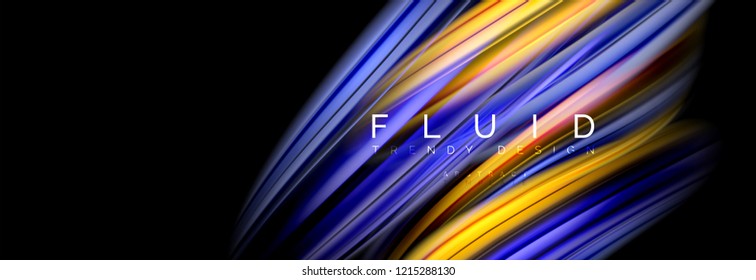 Background abstract design, flowing mixing liquid color waves on black, vector illustration