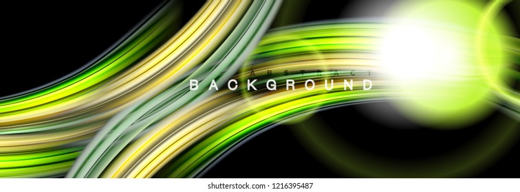 Background abstract design, flowing mixing liquid color waves on black, vector illustration