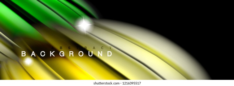 Background abstract design, flowing mixing liquid color waves on black, vector illustration
