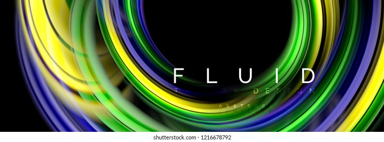 Background abstract design, flowing mixing liquid color waves on black, vector illustration