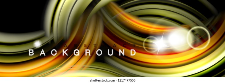 Abstraktes Hintergrunddesign, fließendes Mischen flüssiger Farbwellen auf Schwarz, Vektorgrafik
