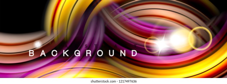 Background abstract design, flowing mixing liquid color waves on black, vector illustration