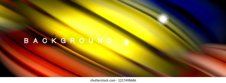 Background abstract design, flowing mixing liquid color waves on black, vector illustration