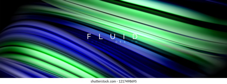 Background abstract design, flowing mixing liquid color waves on black, vector illustration