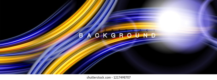 Background abstract design, flowing mixing liquid color waves on black, vector illustration