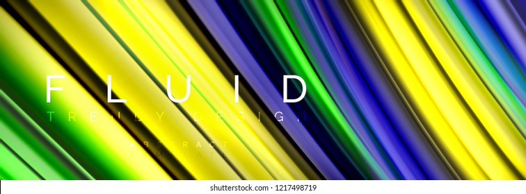 Background abstract design, flowing mixing liquid color waves on black, vector illustration