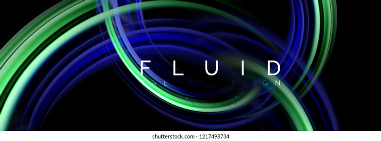 Background abstract design, flowing mixing liquid color waves on black, vector illustration