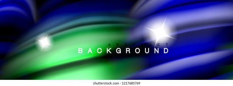 Background abstract design, flowing mixing liquid color waves on black, vector illustration