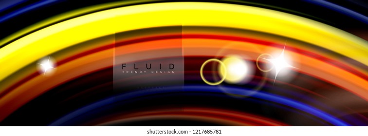 Background abstract design, flowing mixing liquid color waves on black, vector illustration