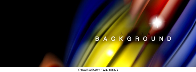 Background abstract design, flowing mixing liquid color waves on black, vector illustration