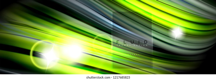 Background abstract design, flowing mixing liquid color waves on black, vector illustration