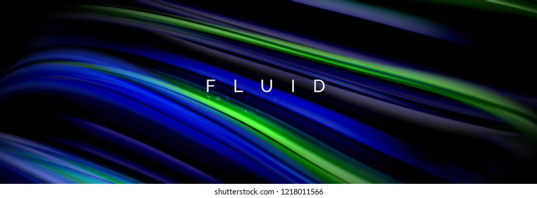 Background abstract design, flowing mixing liquid color waves on black, vector illustration