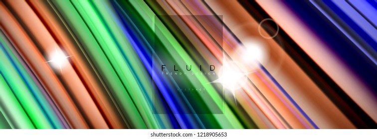 Background abstract design, flowing mixing liquid color waves on black, vector illustration