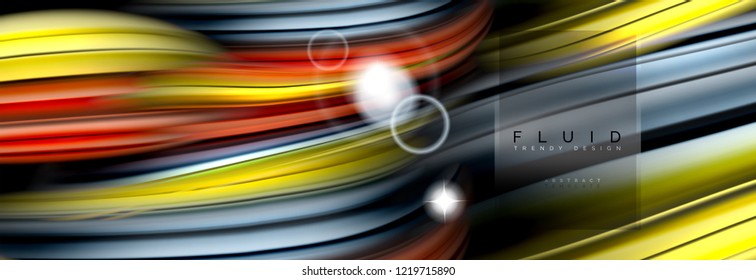 Background abstract design, flowing mixing liquid color waves on black, vector illustration
