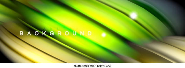 Background abstract design, flowing mixing liquid color waves on black, vector illustration