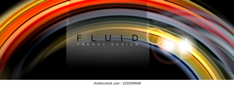 Background abstract design, flowing mixing liquid color waves on black, vector illustration
