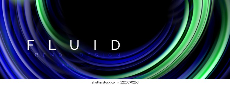 Background abstract design, flowing mixing liquid color waves on black, vector illustration