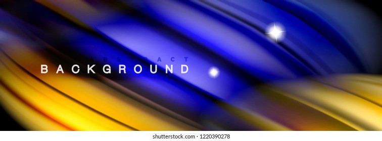 Background abstract design, flowing mixing liquid color waves on black, vector illustration