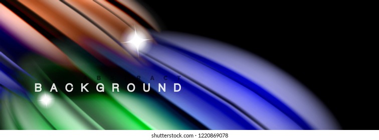 Background abstract design, flowing mixing liquid color waves on black, vector illustration