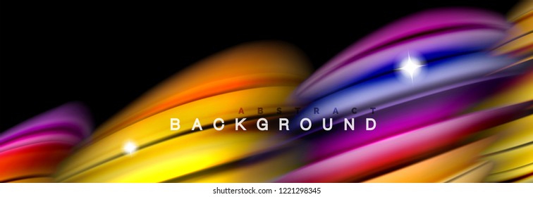 Background abstract design, flowing mixing liquid color waves on black, vector illustration