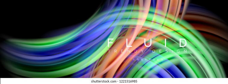 Background abstract design, flowing mixing liquid color waves on black, vector illustration