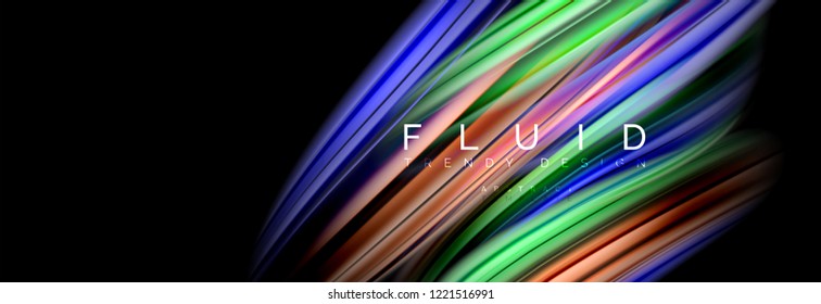 Background abstract design, flowing mixing liquid color waves on black, vector illustration
