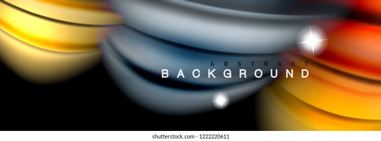 Background abstract design, flowing mixing liquid color waves on black, vector illustration