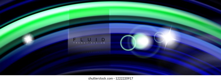 Background abstract design, flowing mixing liquid color waves on black, vector illustration