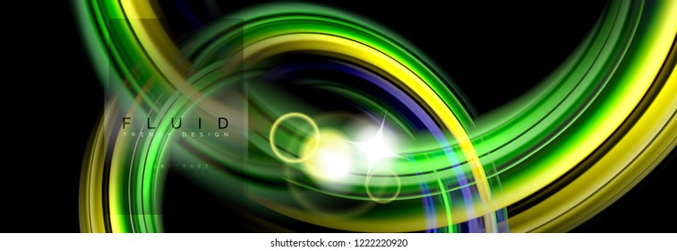 Background abstract design, flowing mixing liquid color waves on black, vector illustration