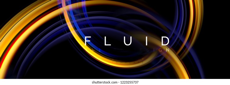 Background abstract design, flowing mixing liquid color waves on black, vector illustration