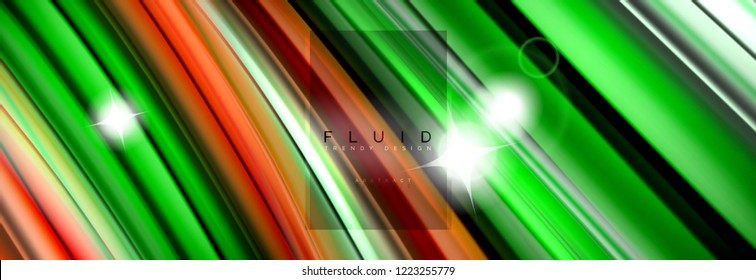 Background abstract design, flowing mixing liquid color waves on black, vector illustration