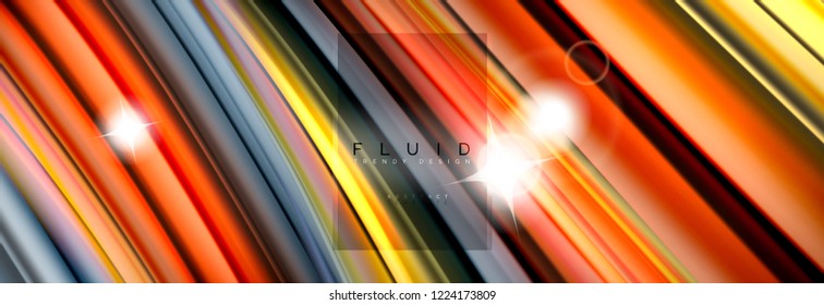 Background abstract design, flowing mixing liquid color waves on black, vector illustration