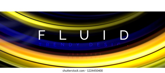 Background abstract design, flowing mixing liquid color waves on black, vector illustration