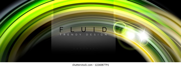Background abstract design, flowing mixing liquid color waves on black, vector illustration