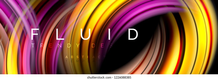 Background abstract design, flowing mixing liquid color waves on black, vector illustration