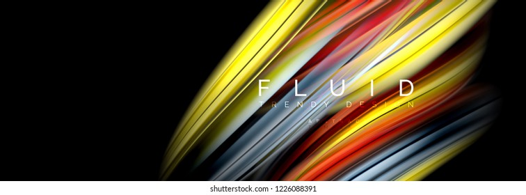 Background abstract design, flowing mixing liquid color waves on black, vector illustration