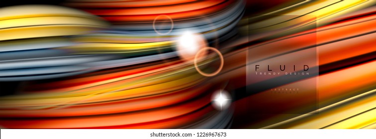 Background abstract design, flowing mixing liquid color waves on black, vector illustration