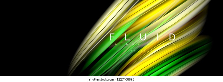 Background abstract design, flowing mixing liquid color waves on black, vector illustration