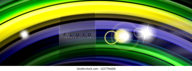 Background abstract design, flowing mixing liquid color waves on black, vector illustration