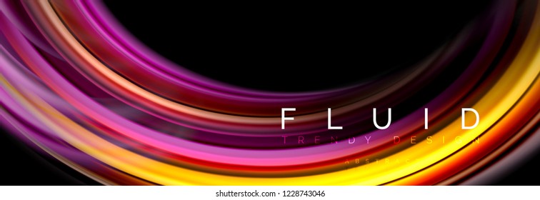 Background abstract design, flowing mixing liquid color waves on black, vector illustration