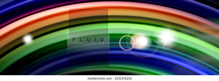 Background abstract design, flowing mixing liquid color waves on black, vector illustration