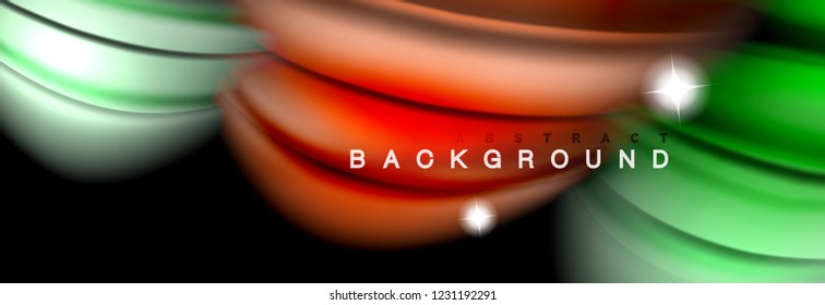Background abstract design, flowing mixing liquid color waves on black, vector illustration