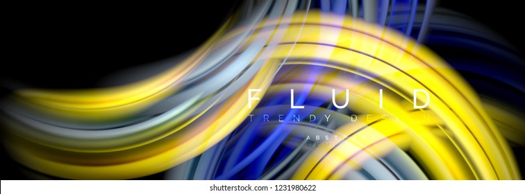 Background abstract design, flowing mixing liquid color waves on black, vector illustration