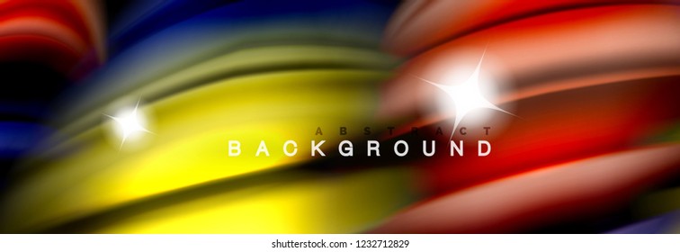 Background abstract design, flowing mixing liquid color waves on black, vector illustration