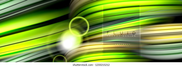 Abstraktes Hintergrunddesign, fließendes Mischen flüssiger Farbwellen auf Schwarz, Vektorgrafik