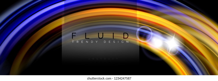 Background abstract design, flowing mixing liquid color waves on black, vector illustration