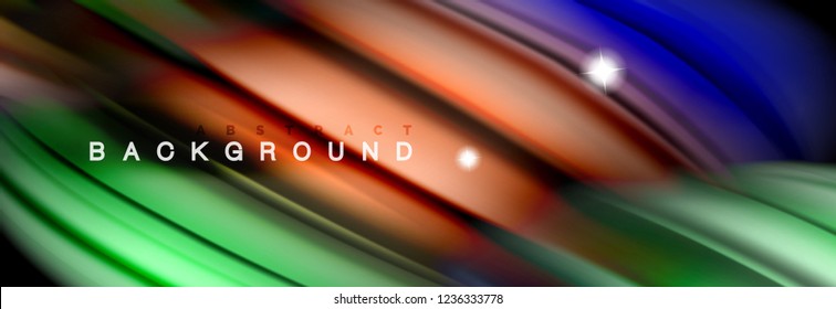 Background abstract design, flowing mixing liquid color waves on black, vector illustration