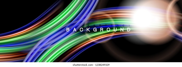 Background abstract design, flowing mixing liquid color waves on black, vector illustration